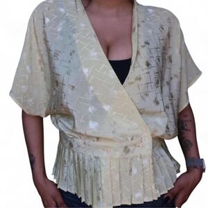 80s Semi - Sheer Yellow Jacquard Peplum Top